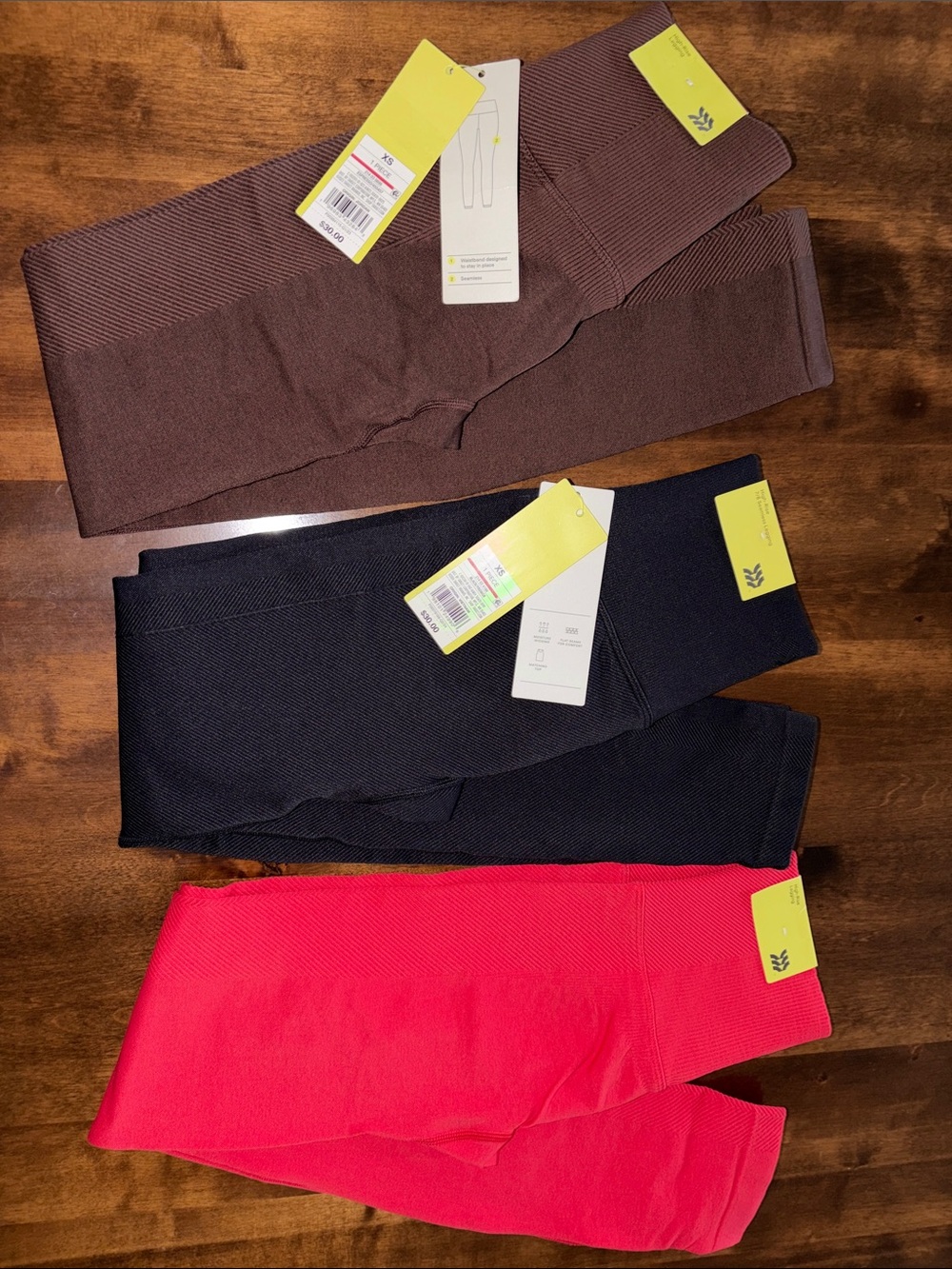 all in motion Bundle of 3 Women's Ribbed Leggings Set Brown, Black, Red NWT XS
